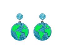Cute Round Planet Earth Dangle Drop Earrings for Women Acrylic Glitter Circle Ocean World Earth Day Lightweight Statement Dangling Hanging Hypoallergenic Fashion Y2k Jewelry for Her, 2.04inch*1.36inch