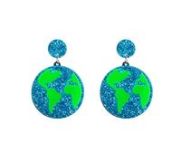 Cute Round Planet Earth Dangle Drop Earrings for Women Acrylic Glitter Circle Ocean World Earth Day Lightweight Statement Dangling Hanging Hypoallergenic Fashion Y2k Jewelry for Her, 2.04inch*1.36inch