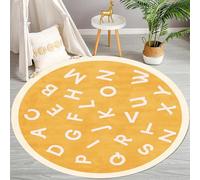 Cute Round Rug, 100x100cm Simple and Stylish ABC Educational Area Rug, Kids Boy and Girl Play Mat, Non-Slip Washable Cartoon Rugs, Soft Plush Carpet for Nursery Kindergarten Home Decoration
