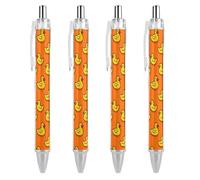 Cute Rubber Duck Pattern Novelty Ballpoint Pen Printed Retractable Black Round Barrel Fine Point Pens 0.5mm 1/2/4 Pcs