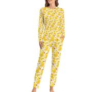 Cute Rubber Ducks Women's Pajama Sets Long Sleeve Lounge Shirt Pants Pockets Sleepwear 6XL