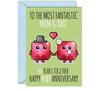 Cute Ruby Anniversary Card for Mum & Dad - 40 Years Together - Happy 40th Wedding Anniversary Cards for Dad Mum, A5 Greeting Cards Anniversaries
