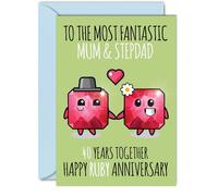 Cute Ruby Anniversary Card for Mum & Step Dad - 40 Years Together - Happy 40th Wedding Anniversary Cards for Step Dad Mum, A5 Greeting Cards Anniversaries