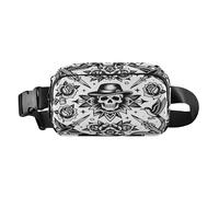 Cute Running Belt Bag Waist Pack for Men Women Black White Gothic Skull Tattoo Punk Crossbody Passport Bag with Adjustable Strap Small for Travel Vacation Running