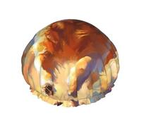 Cute running golden fur Reusable shower cap - double-layer waterproof, elastic, environmentally friendly daily use shower cap