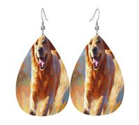 Cute running golden fur Women's Teardrop Leather Earrings - Lightweight PVC Dangle Earrings, 925 Silver Hooks, Double-Sided Prints | Hypoallergenic Gift
