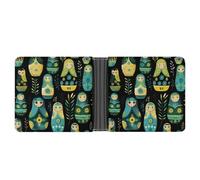 Cute Russian Matryoshka Nesting Dolls Leather Wallets for Men Slim Bifold Wallet Credit Card Holder Front Pocket Wallets