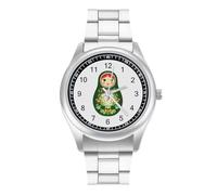 Cute Russian Nesting Doll Business Watches for Men Stainless Steel Strap Watch Wrists Boyfriend Father Gift