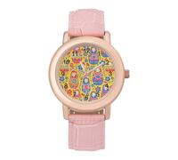 Cute Russians Dolles Women's PU Leather Strap Watch Analog Quartz Watch Casual Wristwatch for Home Work