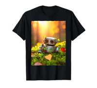 Cute Rusty Vintage Robot Forest Moss Clover Cottagecore T-Shirt