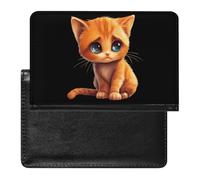 Cute Sad Cat Printed Passport Holder Cover Leather Passport Wallet Slim Card Case for Travel