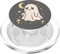 Cute Sad Ghost with Mushrooms Under Moon Halloween PopSockets PopGrip for MagSafe