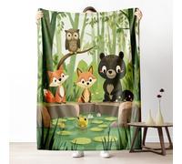 Cute Safari Animal Blanket 30x40 Inch, Fox Owl Bear Fleece Throw Blanket for Couch Bed, Cartoon Jungle Animal Soft Blankets Cozy Lightweight Flannel Small Blankets Warm for All Season