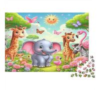Cute Safari Animals Jigsaw Puzzles 1000Pc Recycled Paper for Adults Jungle Elephant Giraffe Jigsaws Difficult Challenge Stimulate Brain Thinking Gifts for Men 52x38cm/1000pcs