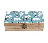 Cute Safari Animals Little Box with Hinged Lid Keepsake Box Wooded Storage Case Gift for Women Jewelry