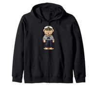 Cute Sailor Bear Captain Nautical Kids Zip Hoodie