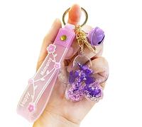 Cute Sakura Bottle Keychain Liquid Quicksand Keychains Beautiful Romantic Floating Cherry Blossom Bottle Ball Keychain Keyrings(Purple)