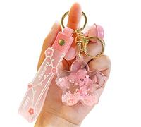Cute Sakura Bottle Keychain Liquid Quicksand Keychains Beautiful Romantic Floating Cherry Blossom Bottle Ball Keychain Keyrings(Pink)