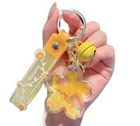Cute Sakura Bottle Keychain Liquid Quicksand Keychains Beautiful Romantic Floating Cherry Blossom Bottle Ball Keychain Keyrings(Yellow)