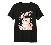 Cute Sakura Kitten Cherry Blossom Japanese Kawaii Anime Cat Premium T-Shirt