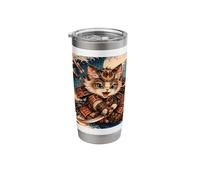 Cute Samurai Cat Great Wave Japanese Art - Funny Vintage Stainless Steel Insulated Tumbler