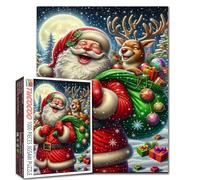 Cute Santa Claus and Eindeer Jigsaw for Adults 1000 Piece Puzzle Box Present Merry Christmas Theme Challenging Family Activity Games DIY Craft Home Festive Decorations Gifts