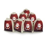 Cute Santa Claus Bunches Pocket Cotton And Hemp with Drawstring 8 Pieces Reusable Gift Bags Jewelry Pouch for Wedding DIY Craft Party (4.9 X 6.7 Inch)
