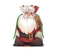 Cute Santa Claus cartoon Printed Christmas Drawstring Bags,S Reusable Xmas Gift Storage Bags, Green Christmas Ribbon
