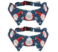 Cute Santa Claus Christmas Bell Snowflake 2 PCS Puppy Collars, Lapel Style Paws Dog Collar with Tie, Adjustable Pet Bowties for Small Medium Dogs Cats