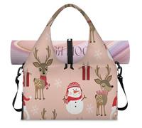 Cute Santa Claus Deer Snowman Sports Duffle Bag with Shoe Compartment Cute Weekend Overnight Bags Tote Cabin Luggage Bag for Gym Yoga Travel