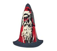 Cute Santa Claus Print Adults Unisex Hooded Cloak Variety Robe For Halloween Cosplay Christmas Carnival, Black, Large