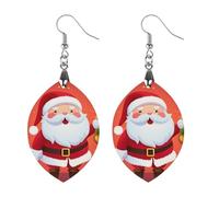 Cute Santa Claus Wooden Earrings for Women, Vintage Elegant Wood Jewelry, Lightweight Earrings for Wedding, Party, Everyday Jewelry Gift, Circular, Wood, wood