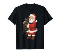 Cute Santa Holding Black Cat Christmas Meowy Cat Lover Xmas T-Shirt
