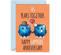 Cute Sapphire Anniversary Card for Boyfriend Girlfriend - 45 Years Together - Happy 45th Wedding Anniversary Cards for Women Men, A5 Greeting Cards Anniversaries