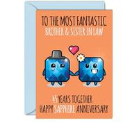 Cute Sapphire Anniversary Card for Brother & Sister In Law - 45 Years Together - Happy 45th Wedding Anniversary Cards for Sister In Law Brother, A5 Greeting Cards Anniversaries