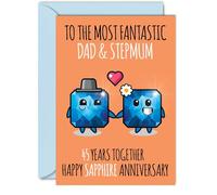 Cute Sapphire Anniversary Card for Dad & Step Mum - 45 Years Together - Happy 45th Wedding Anniversary Cards for Step Mum Dad, A5 Greeting Cards Anniversaries
