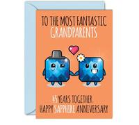 Cute Sapphire Anniversary Card for Grandparents - 45 Years Together - Happy 45th Wedding Anniversary Cards for Nanny Grandad Grandma, A5 Greeting Cards Anniversaries