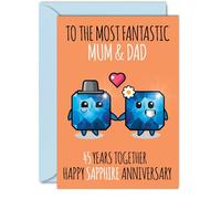 Cute Sapphire Anniversary Card for Mum & Dad - 45 Years Together - Happy 45th Wedding Anniversary Cards for Dad Mum, A5 Greeting Cards Anniversaries
