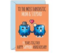 Cute Sapphire Anniversary Card for Mum & Step Dad - 45 Years Together - Happy 45th Wedding Anniversary Cards for Step Dad Mum, A5 Greeting Cards Anniversaries