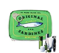 Cute Sardine Tin Storage Bag, 17.8 x 12 cm Cute Cosmetic Pouch, PU Leather | Canned Sardines Makeup Bag with Embroidery, Large Capacity Compact Travel Toiletry for Women Daily Use, Portable Zipper Pouch