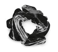 Cute Satin Scrunchies for Women Thick Elastic Soft Ponytail Holder | Black And White Marble Hair Band Sturdy Silk Scrunchy No Damage Satin Hair Ties for Stylish Hair Accessories
