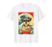 Cute Schnauzer Dog Eating Ramen Japanese Wave Art T-Shirt