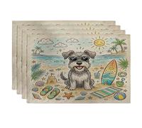 Cute Schnauzer Dog Placemats Set of 4, 12''x18'', Coastal Beach Shells 4Pcs Washable Table Mats for Home Dinning, Pet Holiday Party Kitchen Decoration