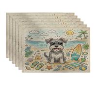 Cute Schnauzer Dog Placemats Set of 6, 12''x18'', Coastal Beach Shells 6Pcs Washable Table Mats for Home Dinning, Pet Holiday Party Kitchen Decoration