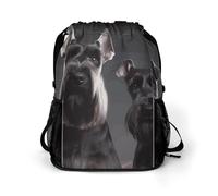 Cute Schnauzer Dog Sports Drawstring Backpack,Packsack with Shoe Compartment And Wet Proof Pocket for Youth