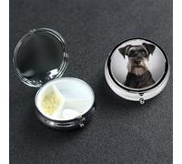Cute Schnauzer Pill Box 3 Compartment Round Portable Pill Case for Pocket or Purse Pill Holder Weekly Pill Organizer Decorative Metal Medicine Vitamin Organizer Travel Gift