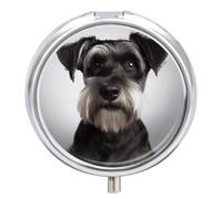 Cute Schnauzer Pill Box Waterproof Portable Medicine Pill Case Moisture Proof Metal Travel Pill Box with 3 Compartment Medicine Case