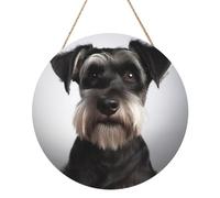 Cute Schnauzer Round Wood Panel Painting 12 Inch Hanging Plaque Rustic Farmhouse Wall Art Home Decor with Rope