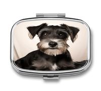 Cute Schnauzer Small Pill Box for Purse Travel Essentials Metal Pill Case 2 Compartments Compact Medicine Container Portable Daily Pill Organizer for Vitamins Fish Oils