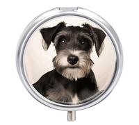 Cute Schnauzer Travel Pill Box Case 3 Compartment Cute Pill Organizer Metal Pill Holder with Mirror Small Medicine Organizer Daily Pill Container for Purse Pocket Portable Meds Box